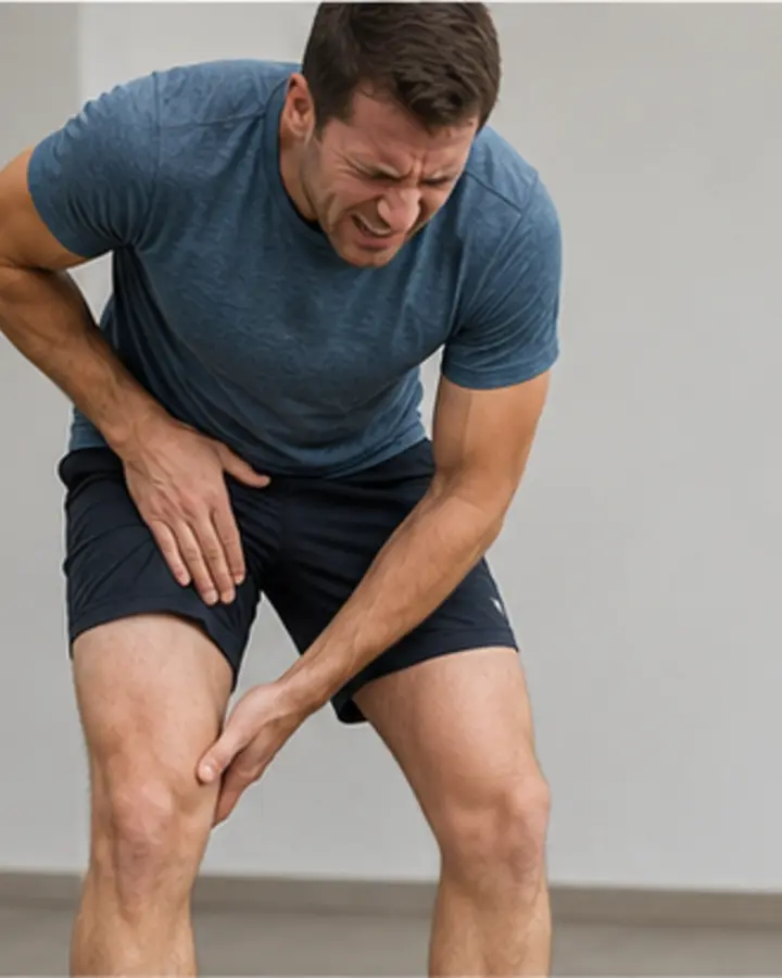 Person experiencing symptoms related to Adductor muscle strain