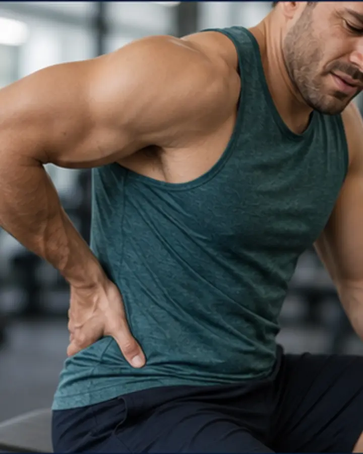 Person experiencing symptoms related to Back pain when returning to the gym