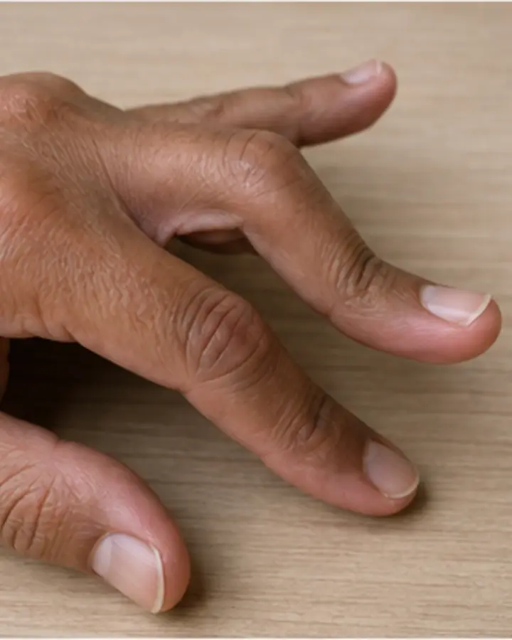Person experiencing symptoms related to Boutonnière deformity rehabilitation