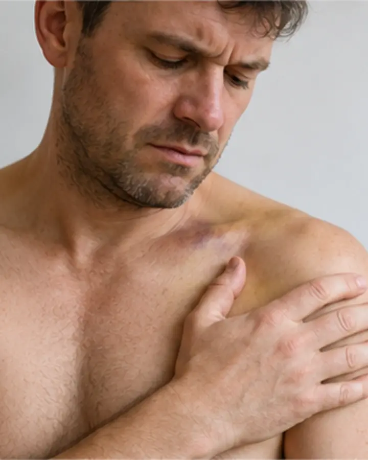 Person experiencing symptoms related to Clavicle fracture rehabilitation