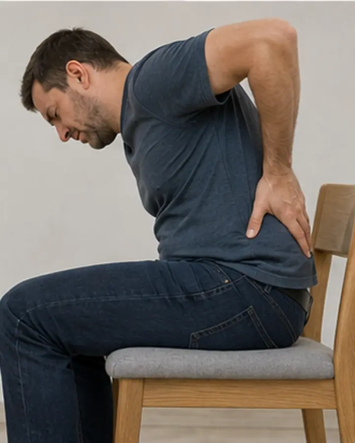 Person experiencing symptoms related to Coccyx pain (coccydynia)