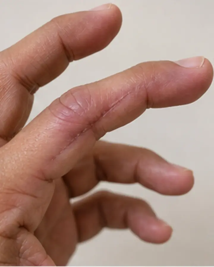 Person experiencing symptoms related to Finger tendon repair rehabilitation