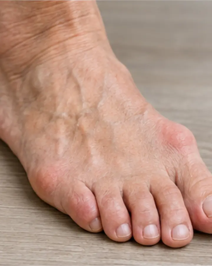 Person experiencing symptoms related to First MTP joint arthritis