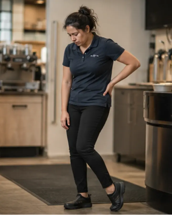 Person experiencing symptoms related to Foot pain related to prolonged standing