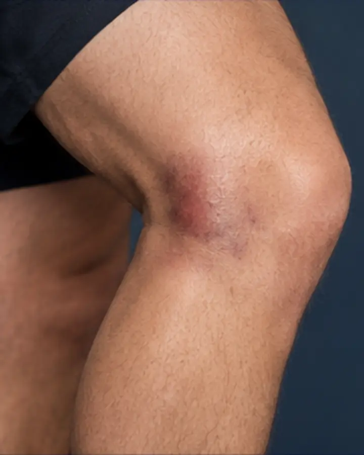 Person experiencing symptoms related to LCL injury of the knee