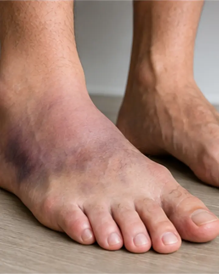 Person experiencing symptoms related to Lisfranc injury rehabilitation