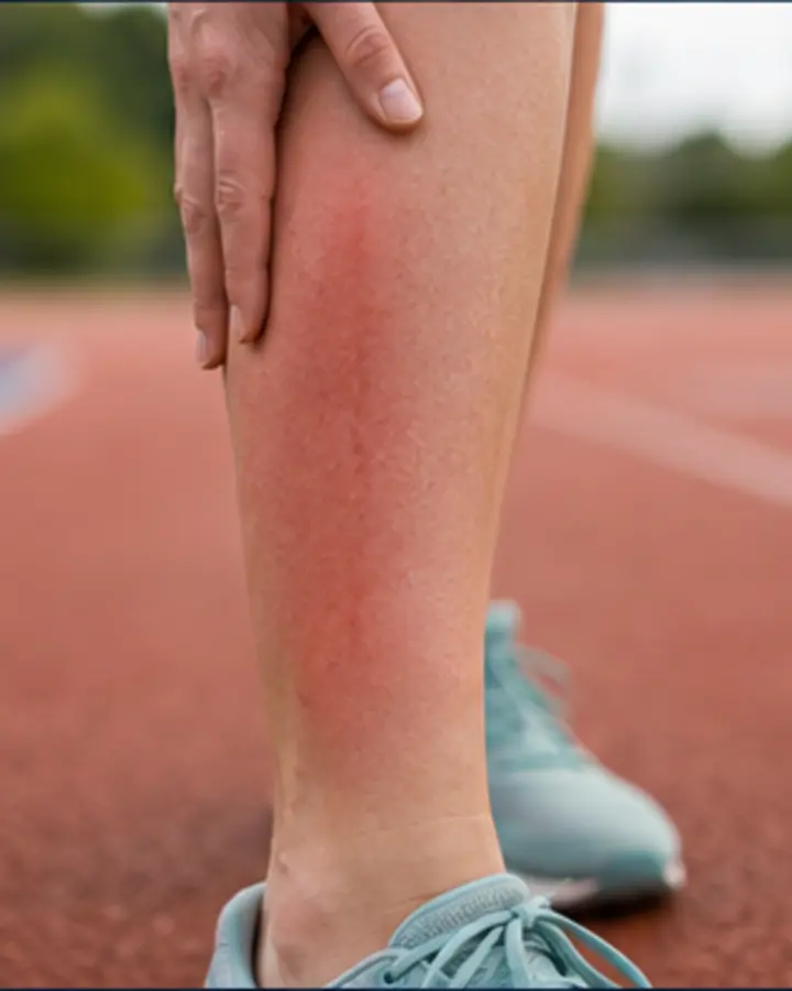Person experiencing symptoms related to Medial tibial stress syndrome (shin splints)