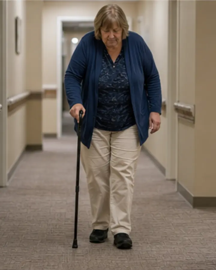 Person experiencing symptoms related to Mobility aid assessment and safe walking practice