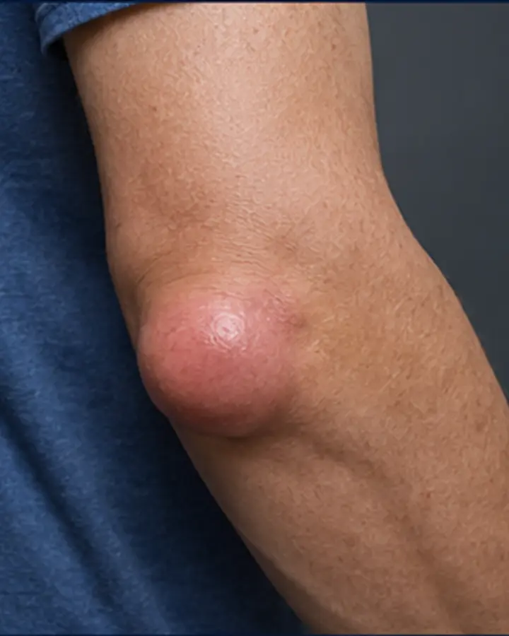 Person experiencing symptoms related to Olecranon bursitis