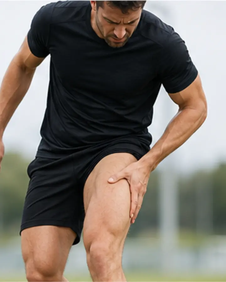 Person experiencing symptoms related to Rectus femoris strain