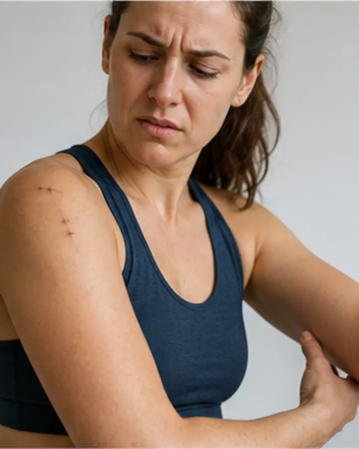 Person experiencing symptoms related to Shoulder stabilisation surgery rehabilitation