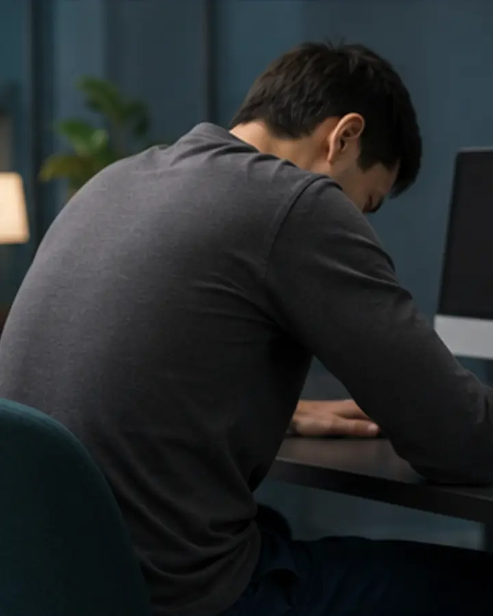 Person experiencing symptoms related to Upper-back pain related to desk work