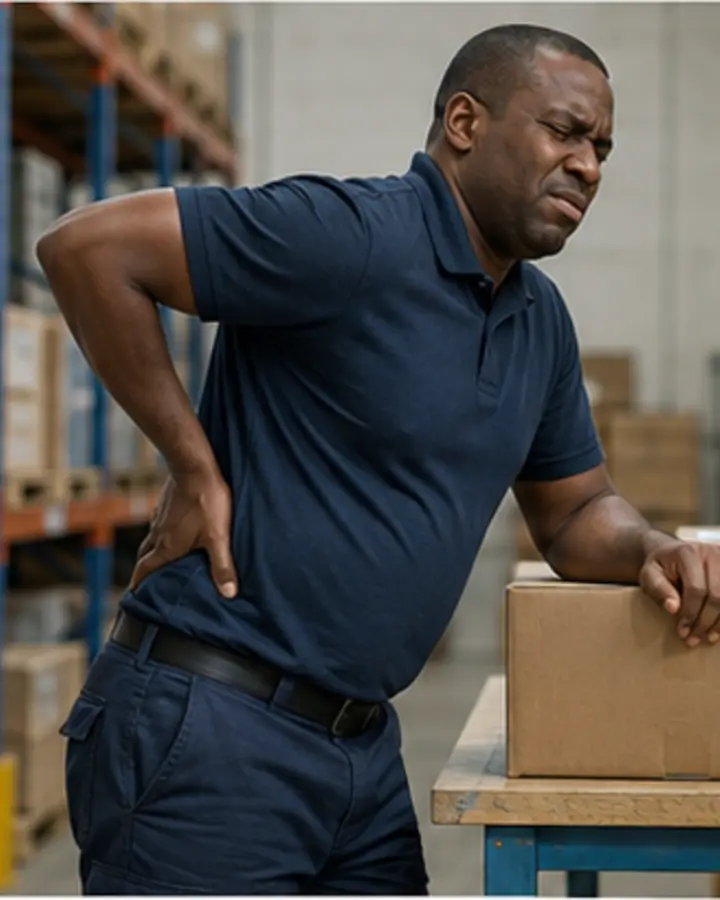 Person experiencing symptoms related to Work-related lower back injury