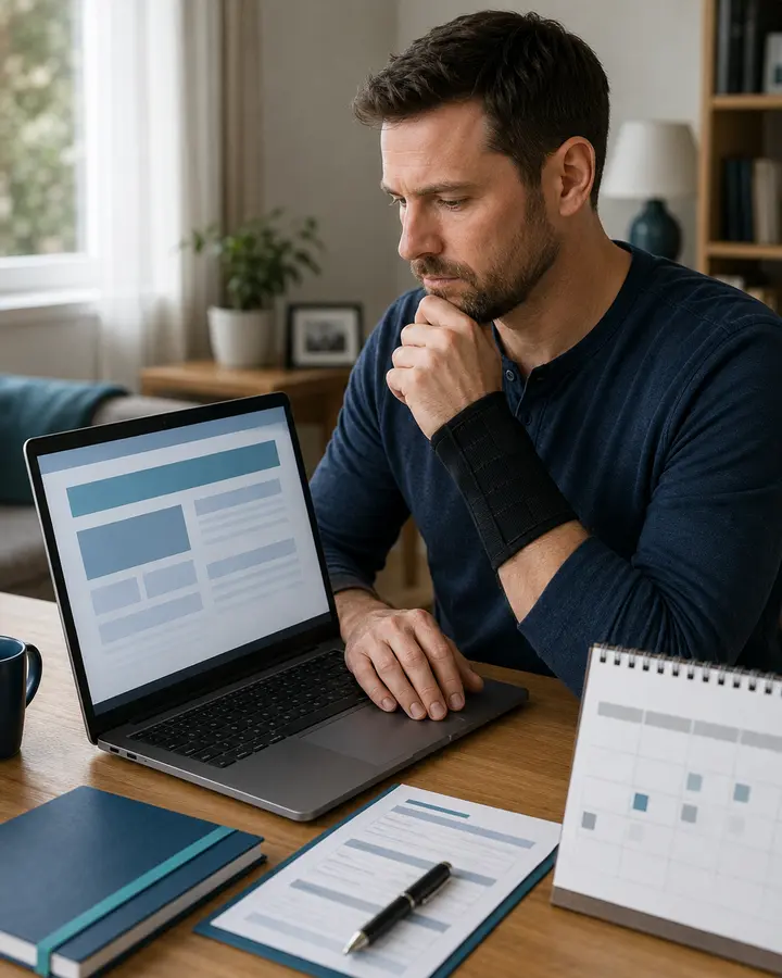 Injured worker checking current WorkCover scheme information online